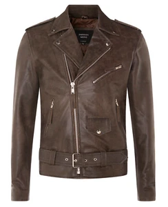Men's Stylish Brando Casual Vintage Brown Oldy Leather Biker Jacket - Picture 1 of 4
