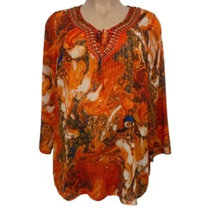 Lane Bryant 70er-Jahre-Stil Perlen Tunika Damen 18/20 Orange Canyon Farben Metallic EUC - Bild 1 von 15
