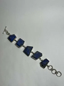 Vintage Sterling Silver Lapis Lazuli Bracelet - Picture 1 of 11