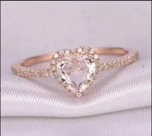 Heart Cut Simulated Peach Morganite Women's Wedding Ring In 14k Rose Gold Plated - Picture 1 of 5