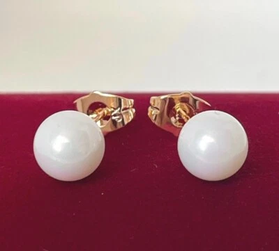 Luxus Perlen Ohrstecker Ohrringe 750er Rolled Gold 18K vergoldet 8 mm - Bild 1 von 4