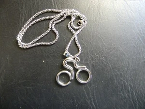 CROSS COUNTRY, MOUNTAIN, TRAIL BIKE W/RIDER STAINLESS STEEL CHAIN NECKLACE  - Picture 1 of 5
