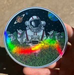 Astronaut Farm Holographic Sticker Waterproof Vinyl Trippy Space 420 Art Decal - Picture 1 of 2