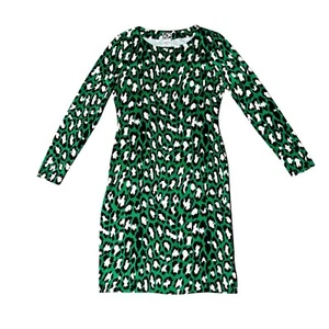 Diane Von Furstenberg Muriel Spotted Cat Green Silk Shift Dress 4 Long Sleeve - Picture 1 of 11