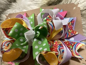 Cute, new,hm,usa,lollipop/candyland Like Grosgrain stacked hair bow, Free ship - Picture 1 of 5