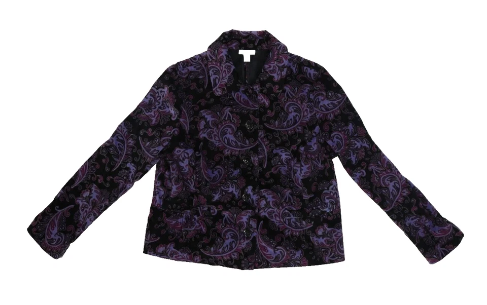 Charter Club фиолетовый и черный пейсли печать бархата кнопка куртка эластичной женщин XL - Изображение 1 из 4