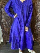 Boho Gypsy Hippy Royal Blue Silk Traditional Long Tunic Ethnic Maxi Dress ML