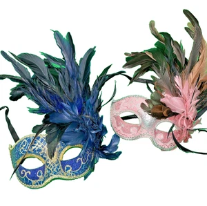 Masquerade Venetian Blue And Pink Carnival Masks Set Of 2 - Picture 1 of 5