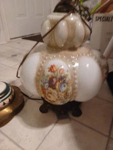 Vintage Lamp Table Parlor Bubble Glass Brass 3 Way Light Floral Design - Picture 1 of 2