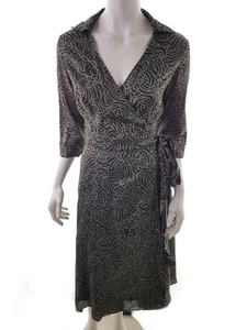 Monsoon Size L Brown Midi Wrap Dress Cotton 100% Sleeve 3/4 - Picture 1 of 5