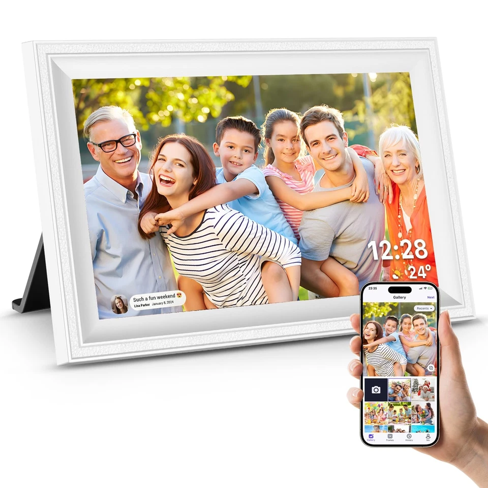 Smart White Digital Picture Frame WiFi Send Photos from Your Phone 16GB Stora... - Image 1 of 4