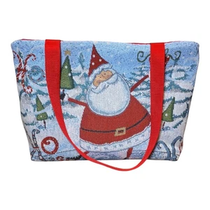 Vintage Eislaufen Santa Gobelin Weihnachten Beuteltasche Tasche Handtasche gesteppt Handarbeit 12x9,5 - Bild 1 von 17