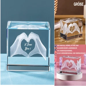 3D Lasergravur Glaswürfel | Herzform I Love You | K9 Kristall Deko - Bild 1 von 5