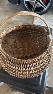 Large Antique Wood Primitive Gathering Basket Buttock Egg Split Rare  Primitive - Picture 1 of 9