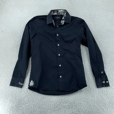 Coogi Luxe Shirt Mens Small 14.5/15 Black Contrast Paisley Cuffs Embroidered L/S - Image 1 of 4