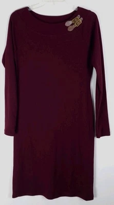 Ralph Lauren Knit Sheath Dress Burgundy Leather Buckle M Petite Midi Equestrian - Image 1 of 4