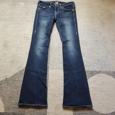 True Religion Joey Flare Jeans Womens 29 Dark Twisted Flap Fade Made In USA Y2K - Image 1 of 4