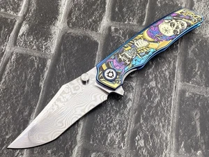 SixLeaf SL-91-Engrave2 Folding Knife RWL34+PMC27 Blade Titanium Handle Pocket Kn - Picture 1 of 11