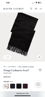 Cachecol Ralph Lauren roxo etiqueta grande preto 100% cashmere feito na Inglaterra  - Imagem 1 de 4