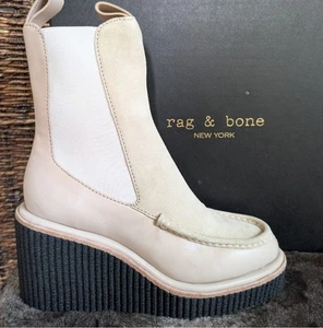 NiB Rag & Bone Boots Women's 10 Cream Sloane Wedge Chelsea Suede Leather Paloma  - Picture 1 of 7