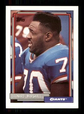  488 Leonard Marshall 7 Giants 1992 Topps Football Sports Trading Card  - Image 1 of 2