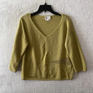 Andrea Jovine Womans Sweater Top Green Medium Solid Long Sleeve V Neck Pullover - Picture 1 of 8