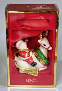Lenox Porcelain Santa & Reindeer Hinged Trinket Box Christmas Ornament - Picture 1 of 12
