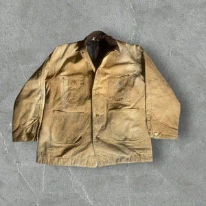 Vintage Carhartt Jacket Mens 44 Tan Duck Canvas Chore Barn 1970s Blanket Lined - Picture 1 of 7