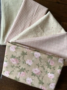 MODA Robyn Pandolph - Pink Roses, Check -Over 2 Yards Total Cotton Fabric - VTG - Picture 1 of 5