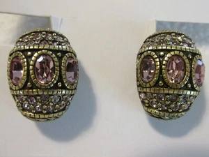 NEW Heidi Daus Half Hoop Pink Crystals Earrings Clip On - Picture 1 of 4