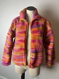 The Sweater Venture Colorful Hand Knit Full Zip Bright Pocket Collared 100% Wool - Picture 1 of 12
