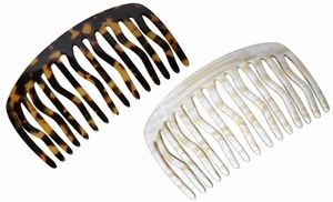 French Amie Handmade Large Tokyo and Ivory Celluloid 15 Teeth Side Hair Comb - Picture 1 of 3