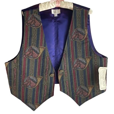 Vintage Greenwich Town Tapestry Vest Womens Extra Large Equestrian Horses NEW — 第 1/4 张图片