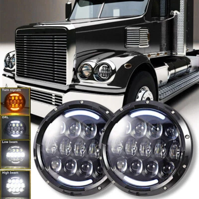 Pair 7'' Round LED Headlights For Freightliner Coronado 2001-2016 Century Class - Image 1 of 4