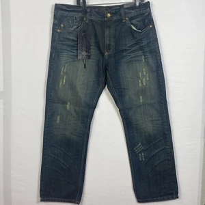 Level 7 Mens Jeans Relaxed Straight 40x32 Western Grunge Scary Spice Blue - Picture 1 of 10