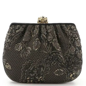 Judith Leiber Abendtasche Blumen Spitze Strass Glitzer Schwarz Gold - Bild 1 von 16