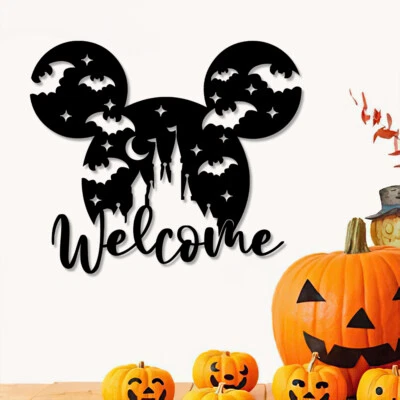 Welcome Mickey Mouse Halloween Metal Sign Outdoor Indoor Metal Plaques Hanger - Image 1 of 4