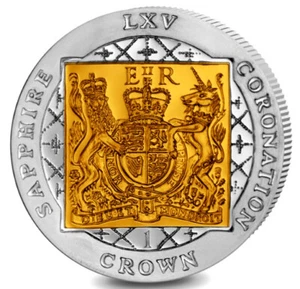 Islas Malvinas 1 corona 2018 chapado en oro 'Coronación de zafiro - Escudo de armas' - Imagen 1 de 2