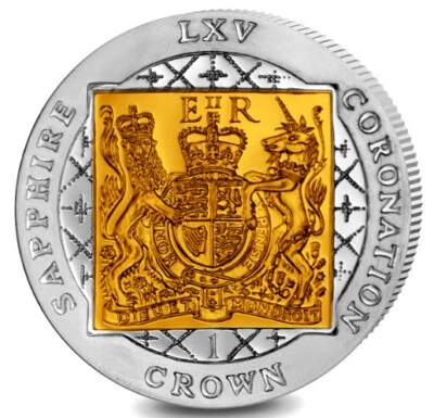 FALKLAND ISLANDS 1 Crown 2018 Gold Plated 'Sapphire Coronation - Coat of Arms' - Image 1 of 2