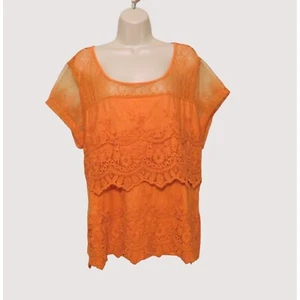 Blusa floral de encaje Skyes The Limit 2X naranja boho en capas manga corta - Imagen 1 de 12