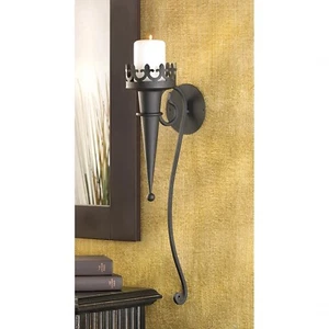 Iron Gothic Torch Style Wall Sconce Candle Holder Light Lamp Lantern Home Decor - Picture 1 of 3