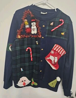 Womens Large Vintage Alfred Dunner 70s Ugly Christmas Sweater, Made In USA  - Image 1 of 4