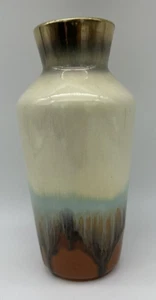 WEST GERMANY POTTERY 506-20 DRIP GLAZE WITH GOLD AND BLUE ACCENTS GORGEOUS VASE! - Bild 1 von 6