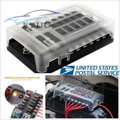Waterproof 12-Way Car Marine Blade Fuse Box Block Holder LED Indicator - Image 1 of 4