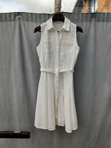 Miss Selfridge White Cotton Broderie Anglaise Sleeveless Shirt Dress UK 10 - Picture 1 of 4