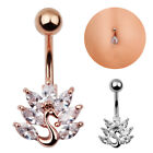 Stainless Steel Peacock Zircon Crystal Belly Button Ring Navel Piercing.Vf