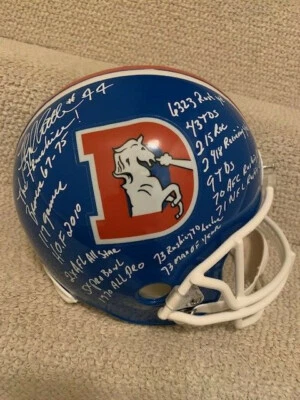 FLOYD LITTLE SIGNED FULL SIZE RIDDEL BRONCOS STAT HELMET+JSA     29 INSCRIPTIONS - Image 1 of 4