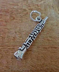 Sterling Silver 3D 24x4mm Music Oboe Instrument Charm - Picture 1 of 7