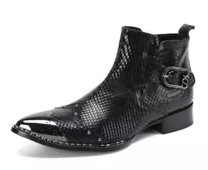 Hombres Moda Punta Punta Punta Texturizada Remache Cuero Zapatos Británicos Informales Botín D - Imagen 1 de 8