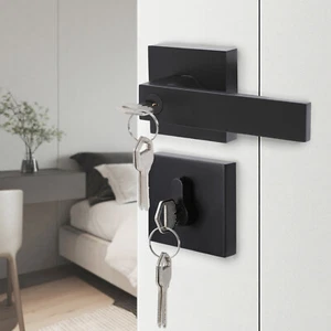 Front Entry Door Handle Lock Set Square Keyed Alike Single Deadbolt Lever Black - Picture 1 of 12